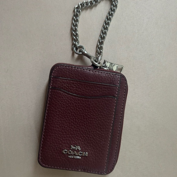 Coach Handbags - Coach Maroon and Silver Key Card Holder